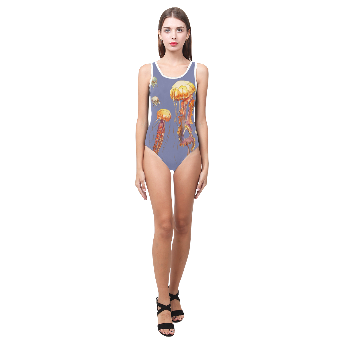 world of jellyfish Vest One Piece Swimsuit (Model S04)