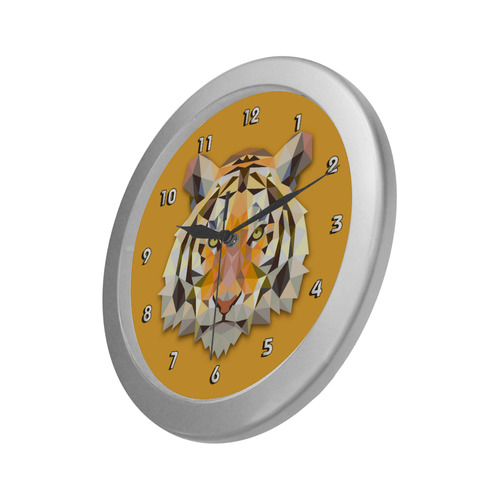 Tiger Abstract Triangles Fine Animal Art Silver Color Wall Clock