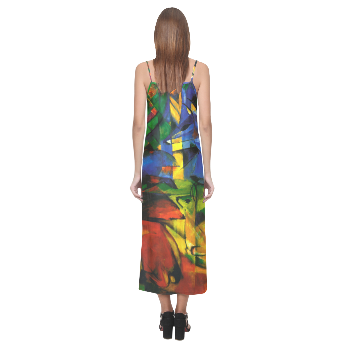 Franz Marc - Deers in the Wood II V-Neck Open Fork Long Dress(Model D18)