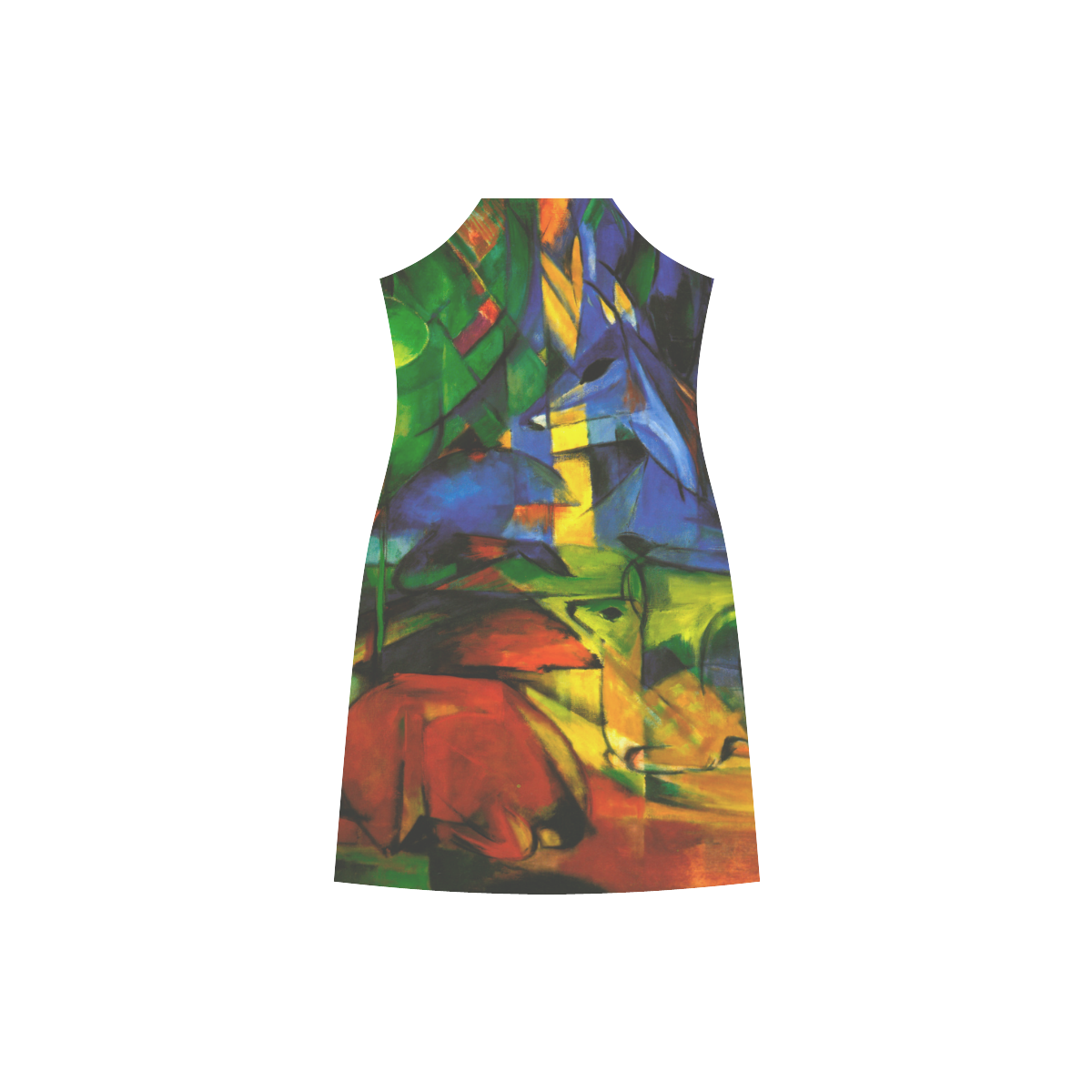 Franz Marc - Deers in the Wood II V-Neck Open Fork Long Dress(Model D18)