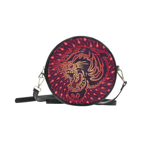 Roaring TIGER TATTOO Red Black EXPLOSION Round Sling Bag (Model 1647)