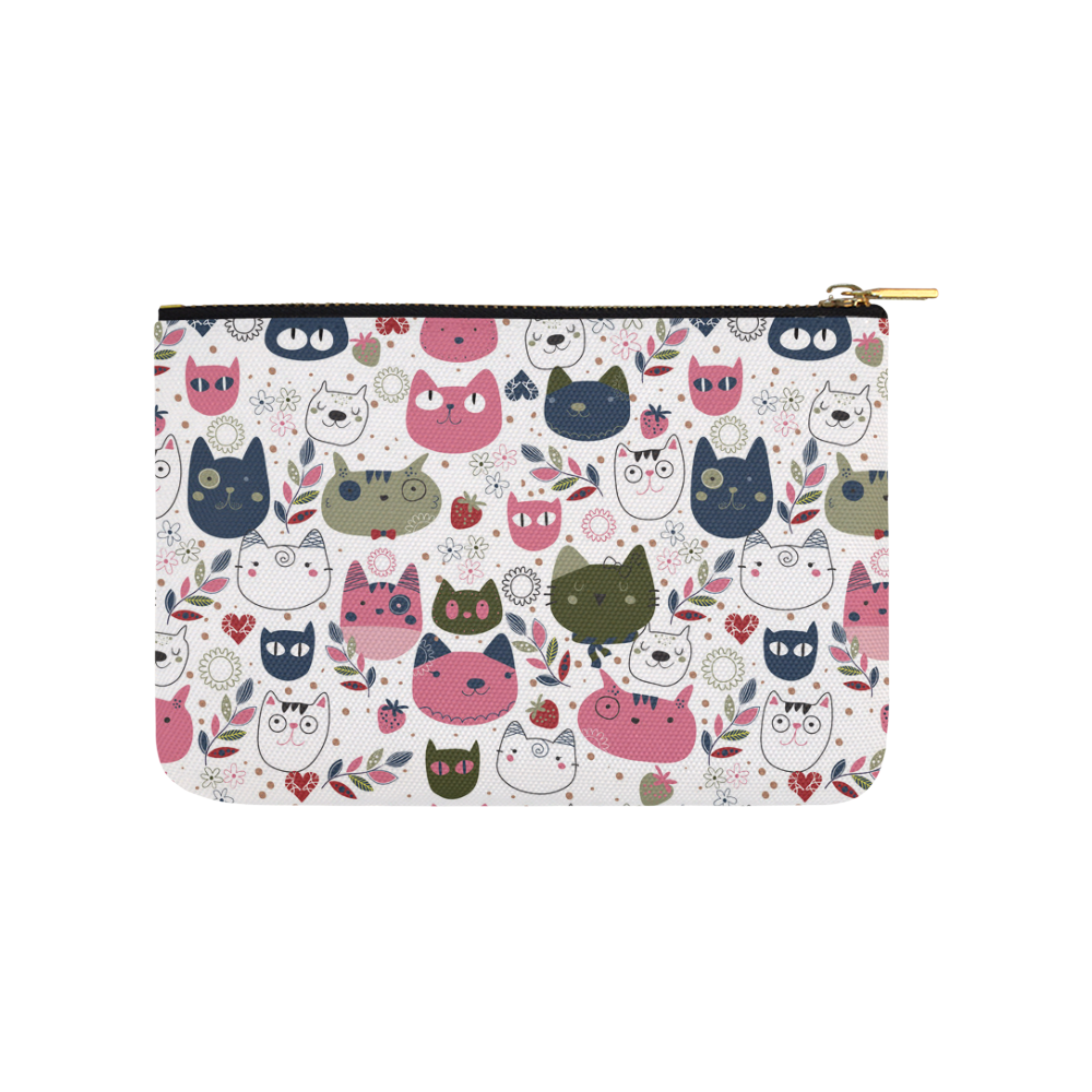 Pink Black White Cute Cats Hearts Flowers Carry-All Pouch 9.5''x6''