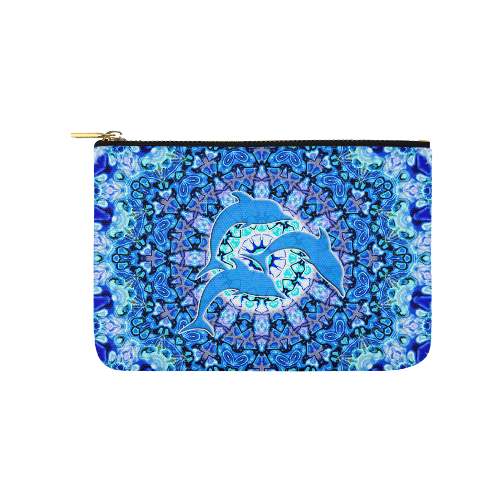 Mandala Magic Blue JUMPING DOLPHINS Carry-All Pouch 9.5''x6''