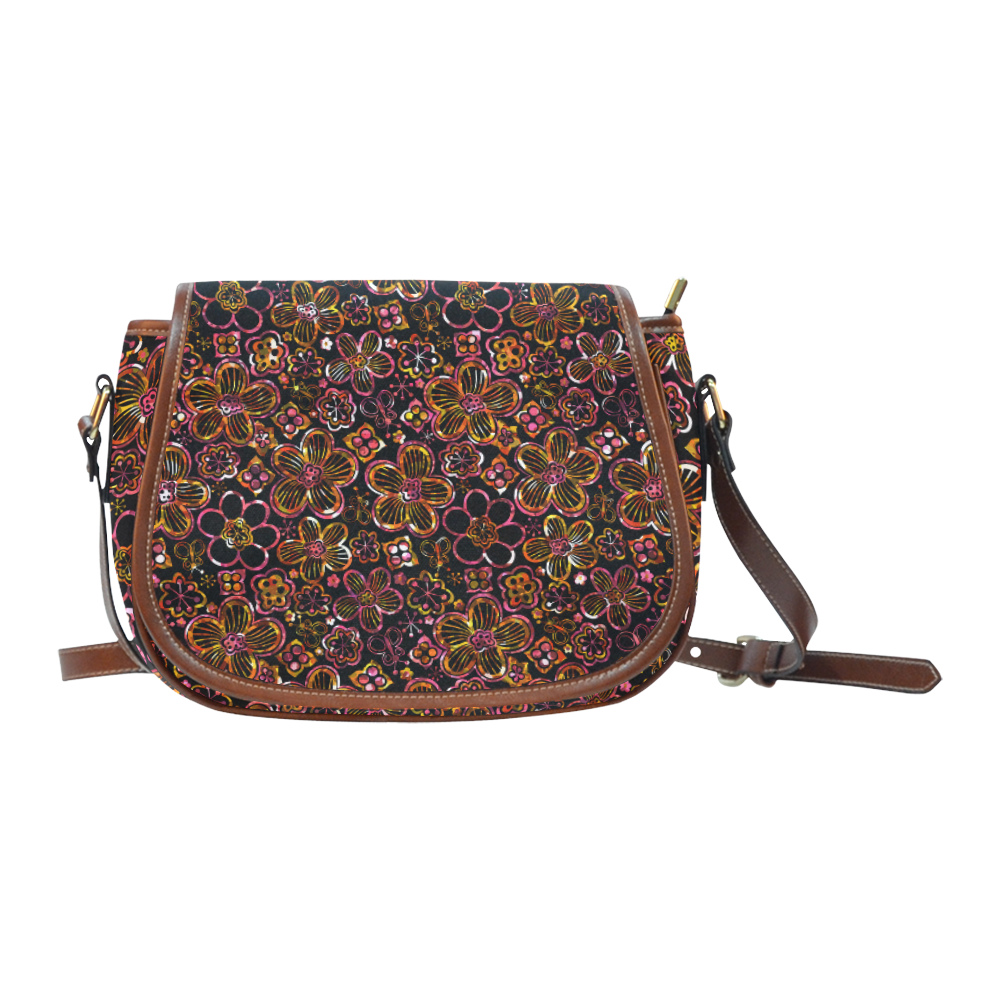 Colorful stained glass whimsical floral pattern Saddle Bag/Small (Model 1649) Full Customization