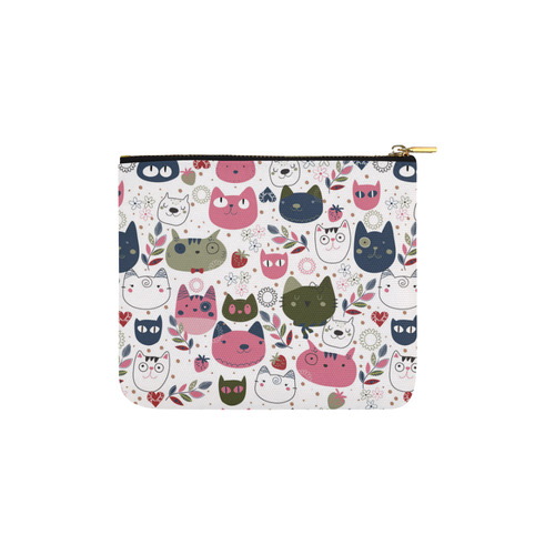 Pink Black White Cute Cats Hearts Flowers Carry-All Pouch 6''x5''