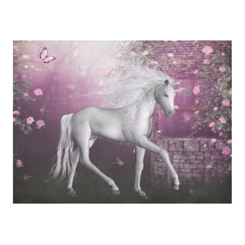 unicorn in a roses garden Cotton Linen Tablecloth 52"x 70"