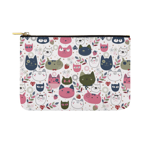 Pink Black White Cute Cats Hearts Flowers Carry-All Pouch 12.5''x8.5''
