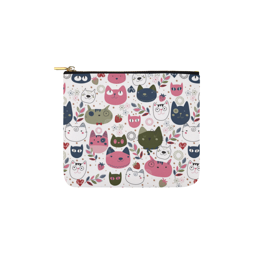 Pink Black White Cute Cats Hearts Flowers Carry-All Pouch 6''x5''
