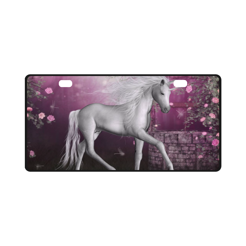 unicorn in a roses garden License Plate