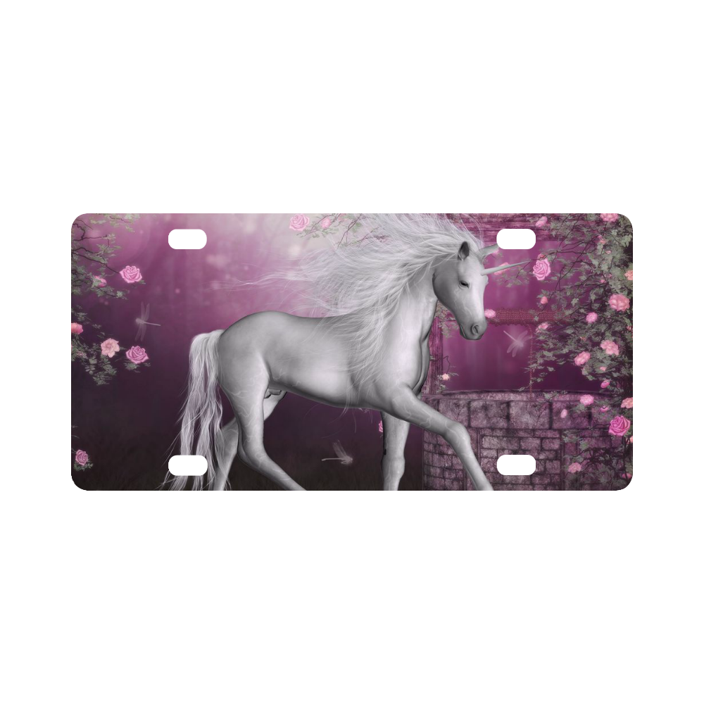 unicorn in a roses garden Classic License Plate