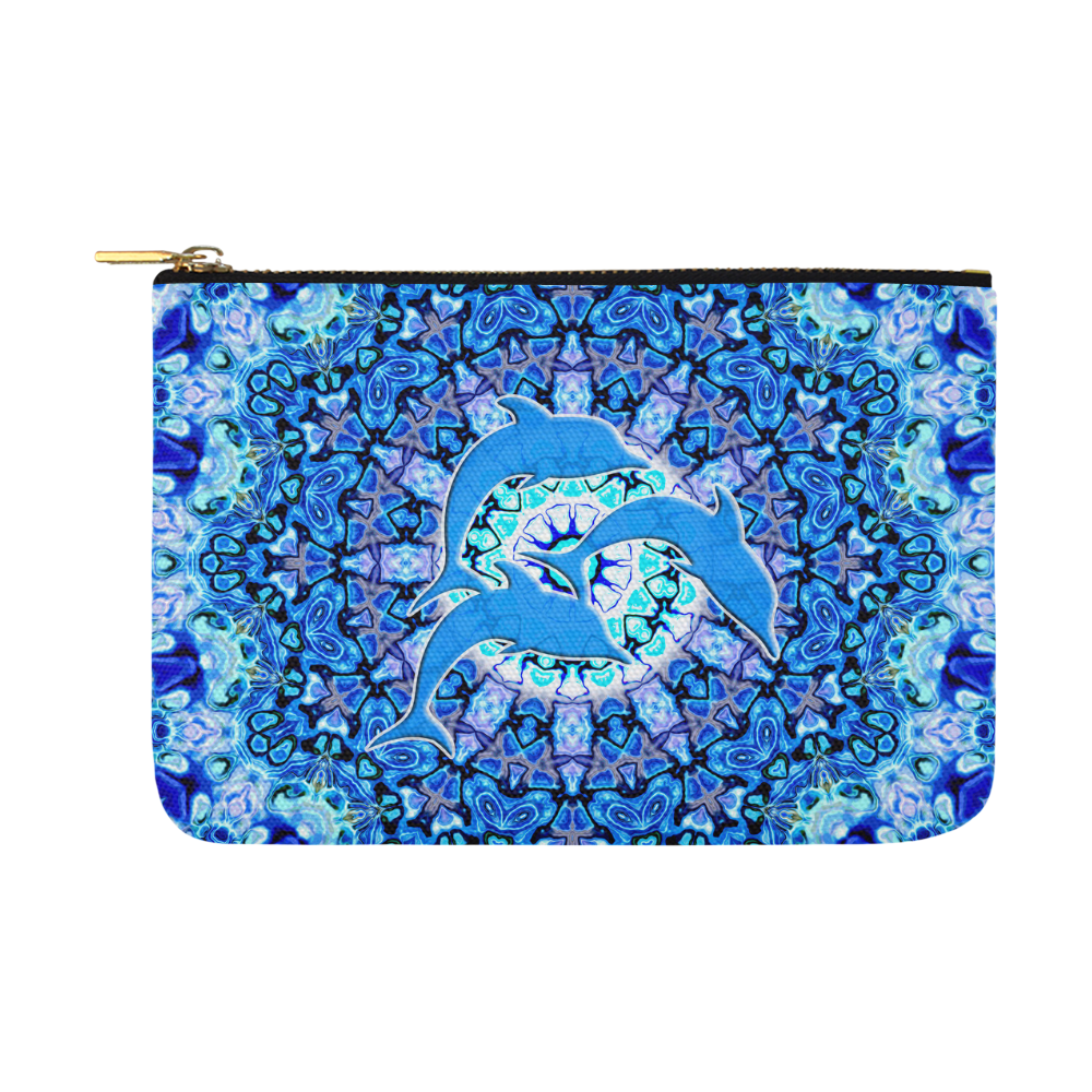 Mandala Magic Blue JUMPING DOLPHINS Carry-All Pouch 12.5''x8.5''