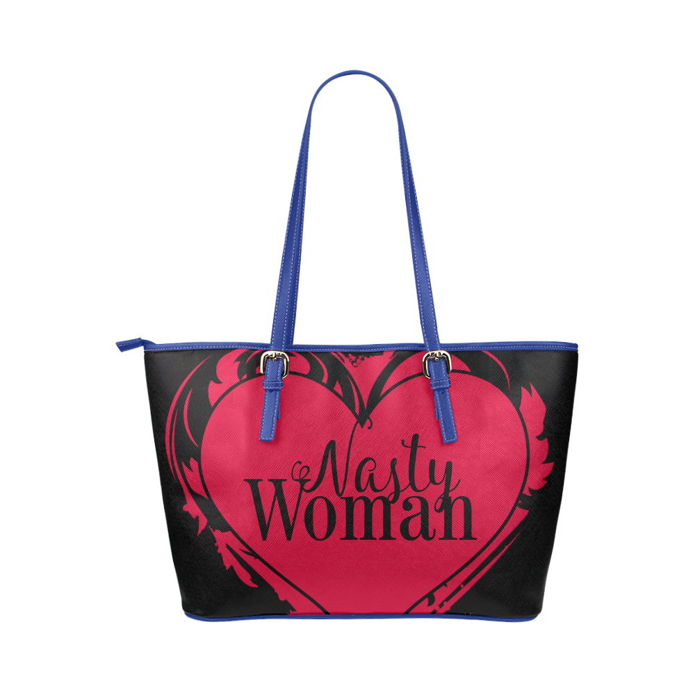 NASTY WOMAN ART HEART for powerwomen Leather Tote Bag/Large (Model 1651)