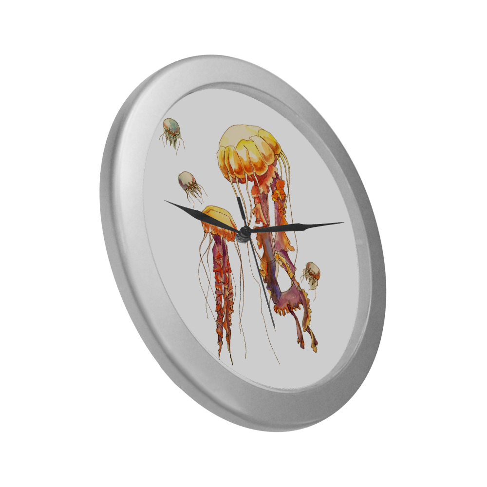 world of jellyfish Silver Color Wall Clock