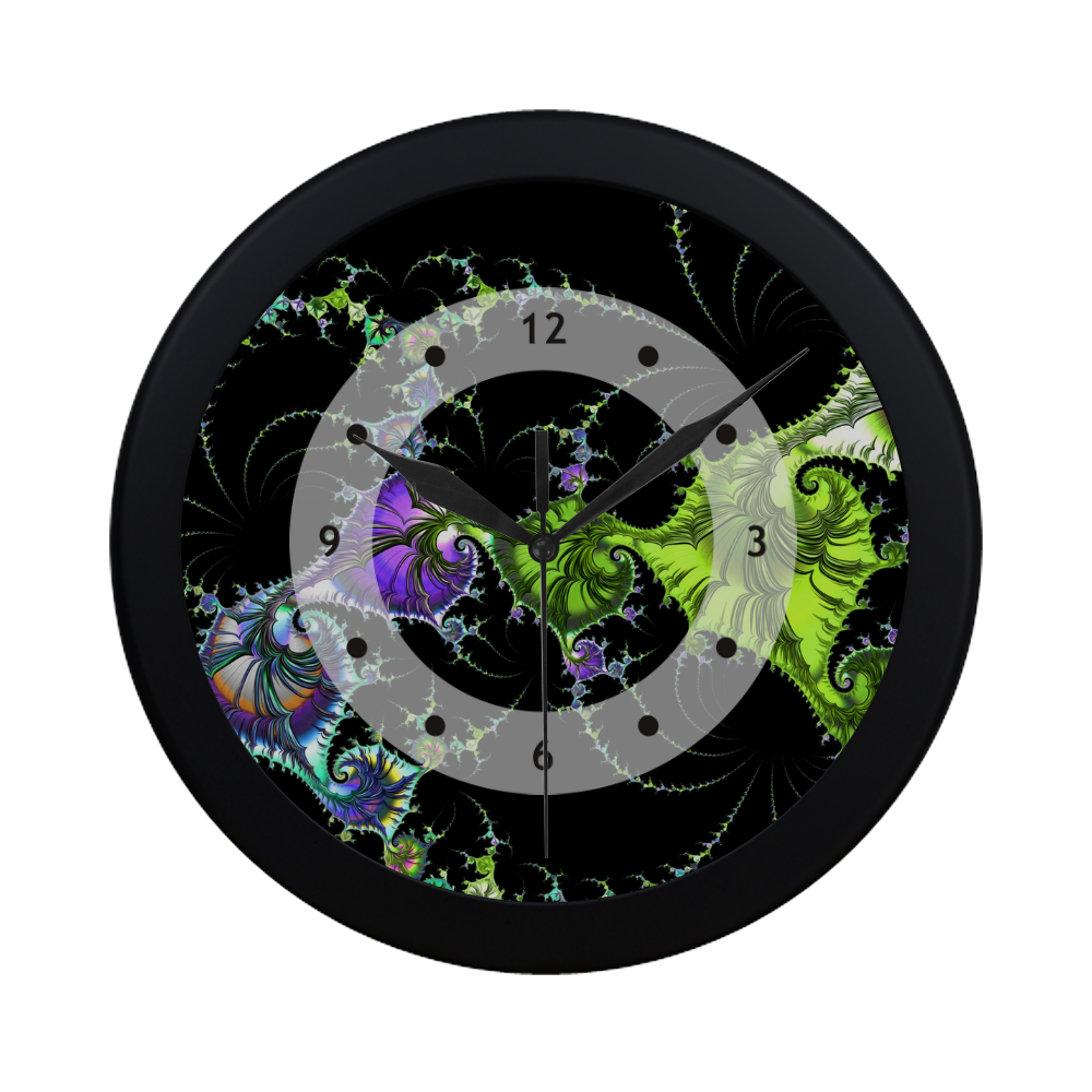 SPIRAL Filigree FRACTAL black green violet Circular Plastic Wall clock