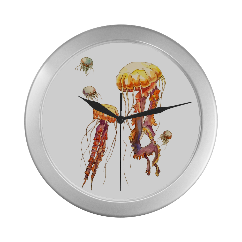 world of jellyfish Silver Color Wall Clock
