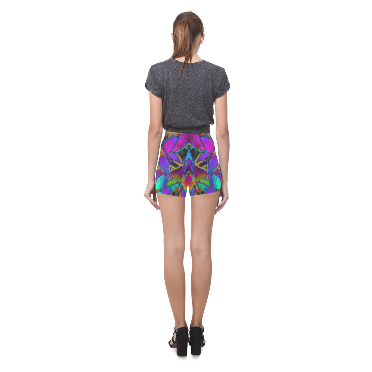 Floral Fractal Art G308 Briseis Skinny Shorts (Model L04)