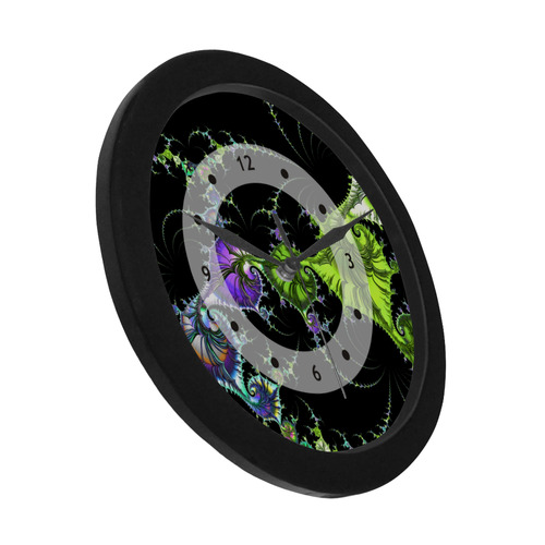 SPIRAL Filigree FRACTAL black green violet Circular Plastic Wall clock