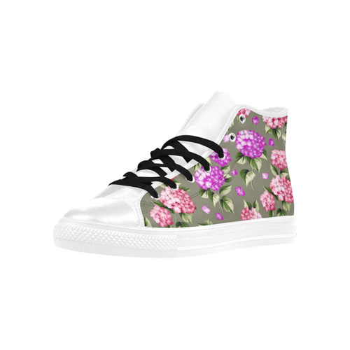 Beautiful Pink Hydrangea Flower Floral Aquila High Top Microfiber Leather Women's Shoes (Model 032)