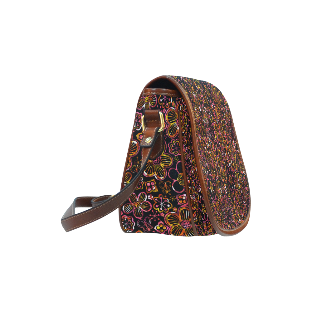 Colorful stained glass whimsical floral pattern Saddle Bag/Small (Model 1649) Full Customization