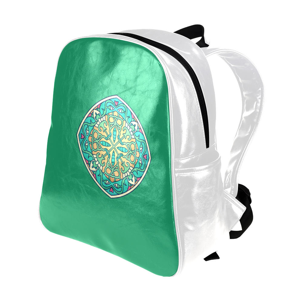 New in shop : Luxury vintage bag edition with hand-drawn mandala art. "Nature green edition&quo Multi-Pockets Backpack (Model 1636)