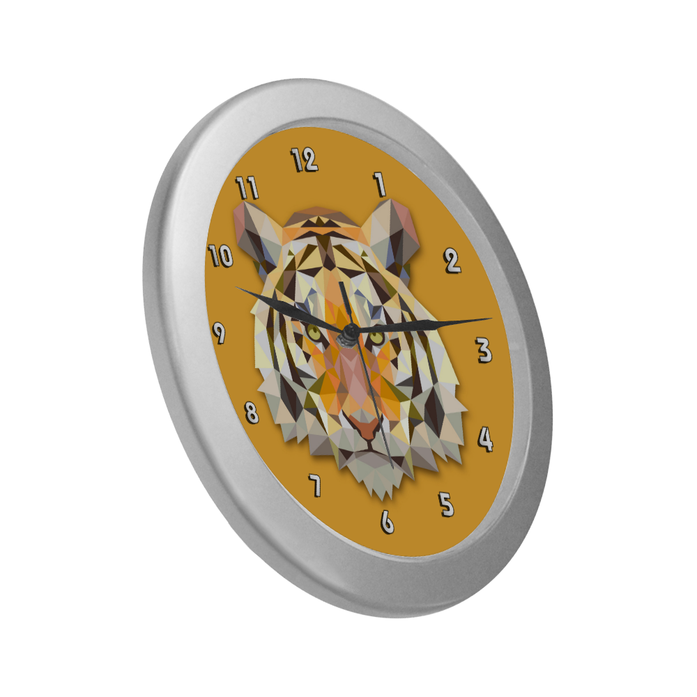 Tiger Abstract Triangles Fine Animal Art Silver Color Wall Clock