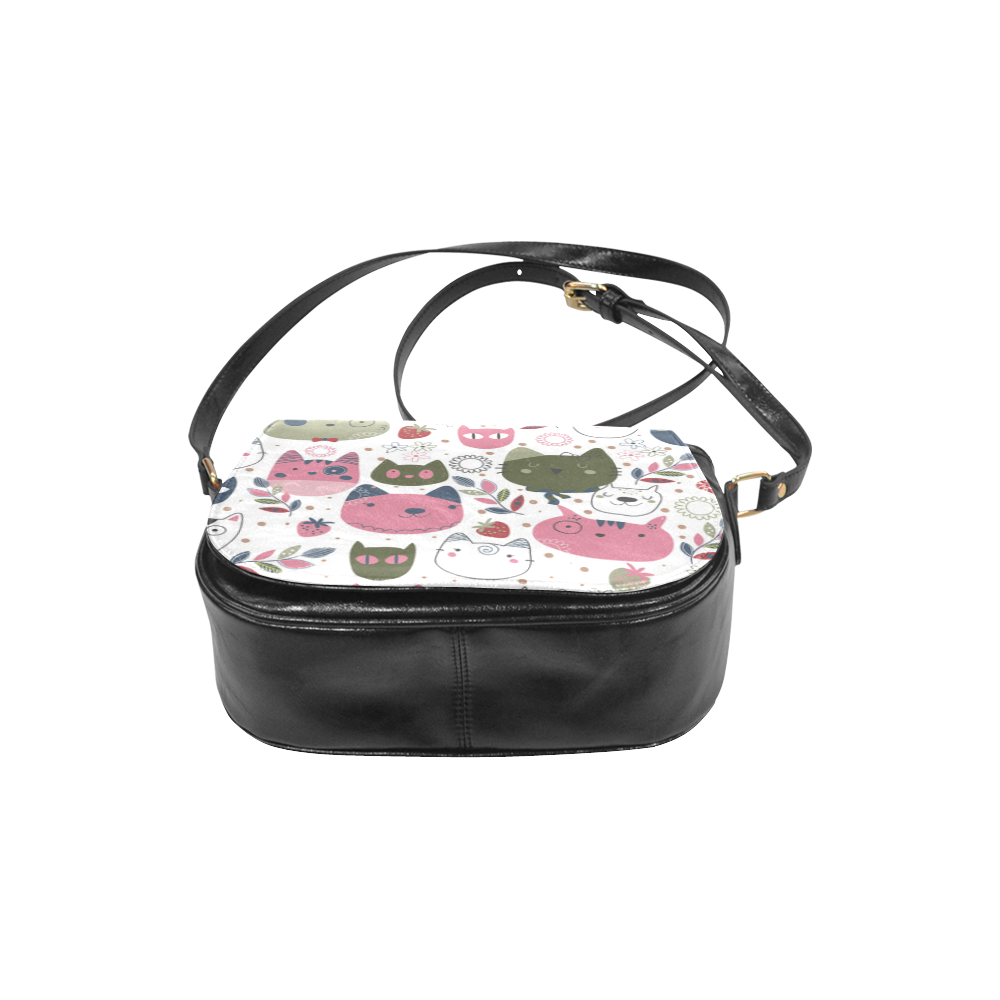 Pink Black White Cute Cats Hearts Flowers Classic Saddle Bag/Large (Model 1648)