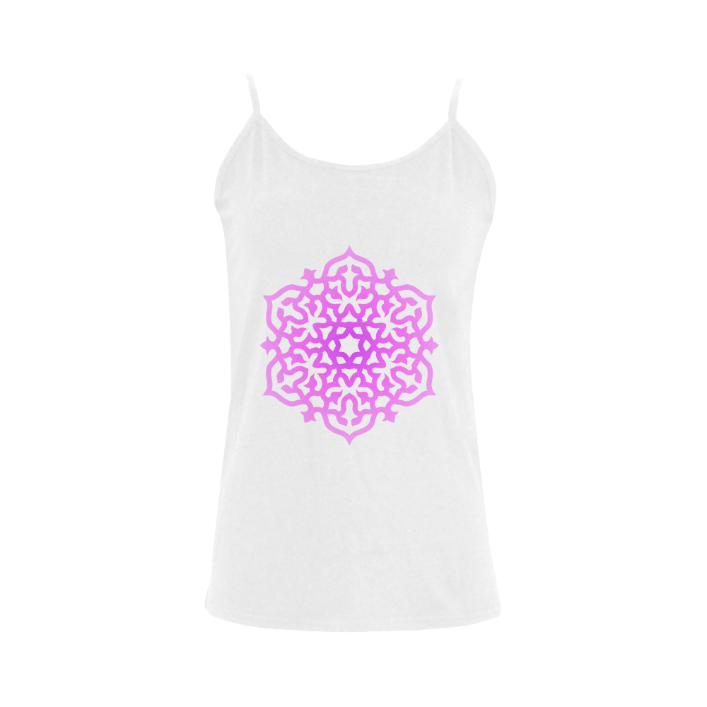 New! Designers fresh colorful t-shirt edition. White and pink with mandala-art Women's Spaghetti Top (USA Size) (Model T34)