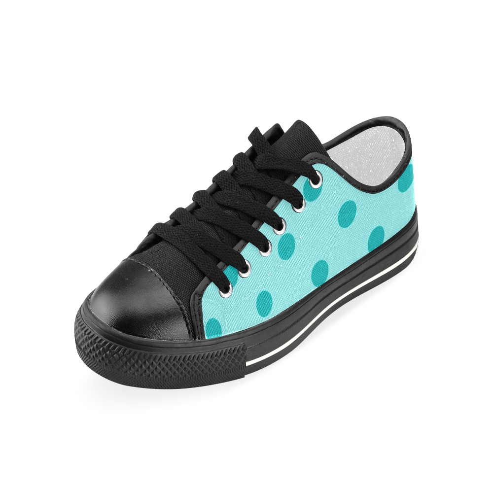 New! Original hand-drawn dots designers shoes / vintage cyan and red original Art Women's Classic Canvas Shoes (Model 018)