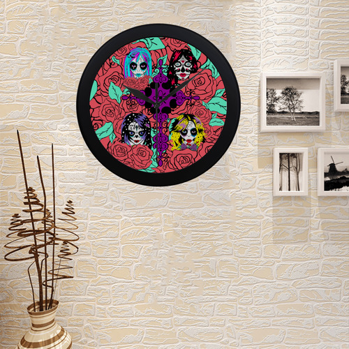 sugar-skull-sisters-4 Circular Plastic Wall clock