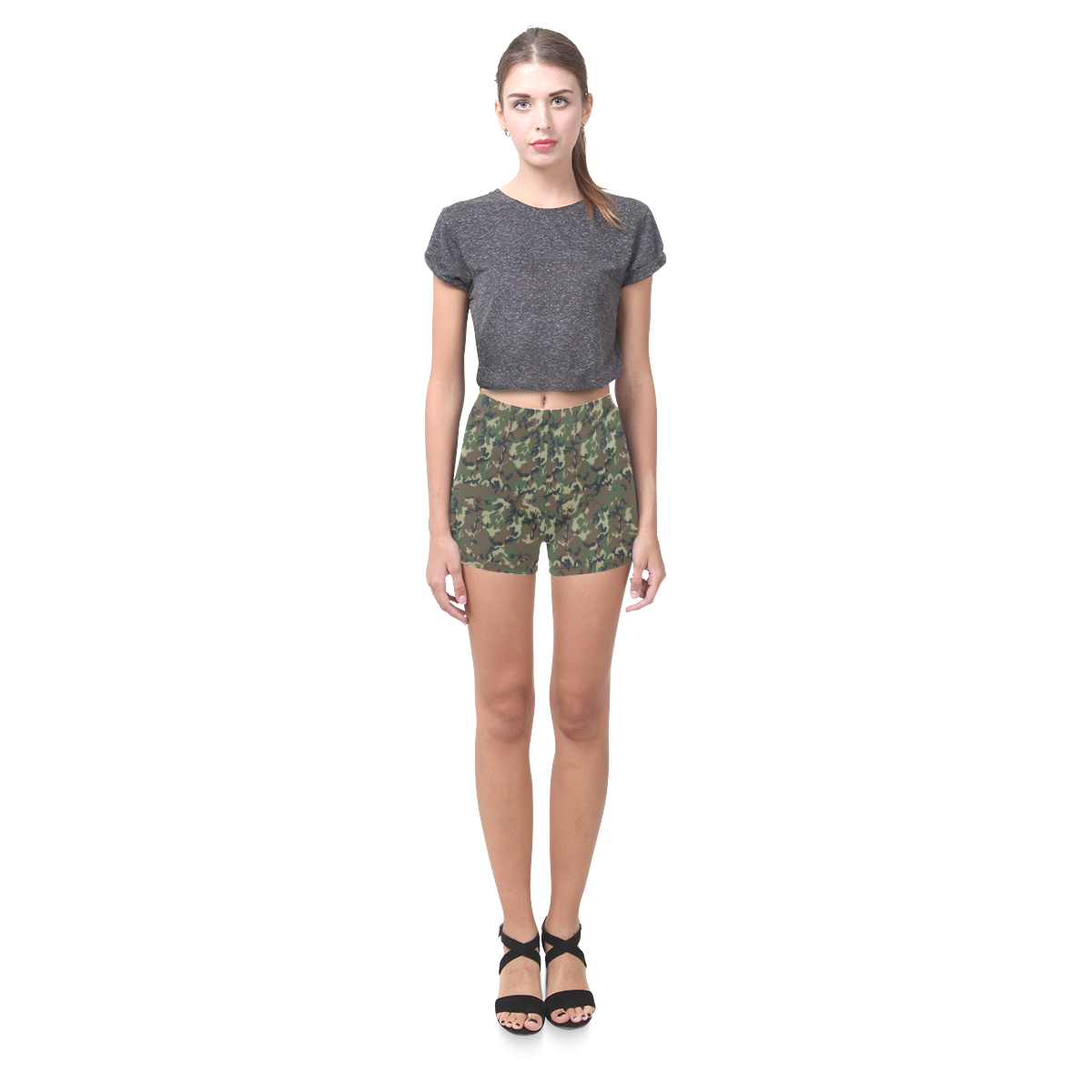 Forest Camouflage Pattern Briseis Skinny Shorts (Model L04)