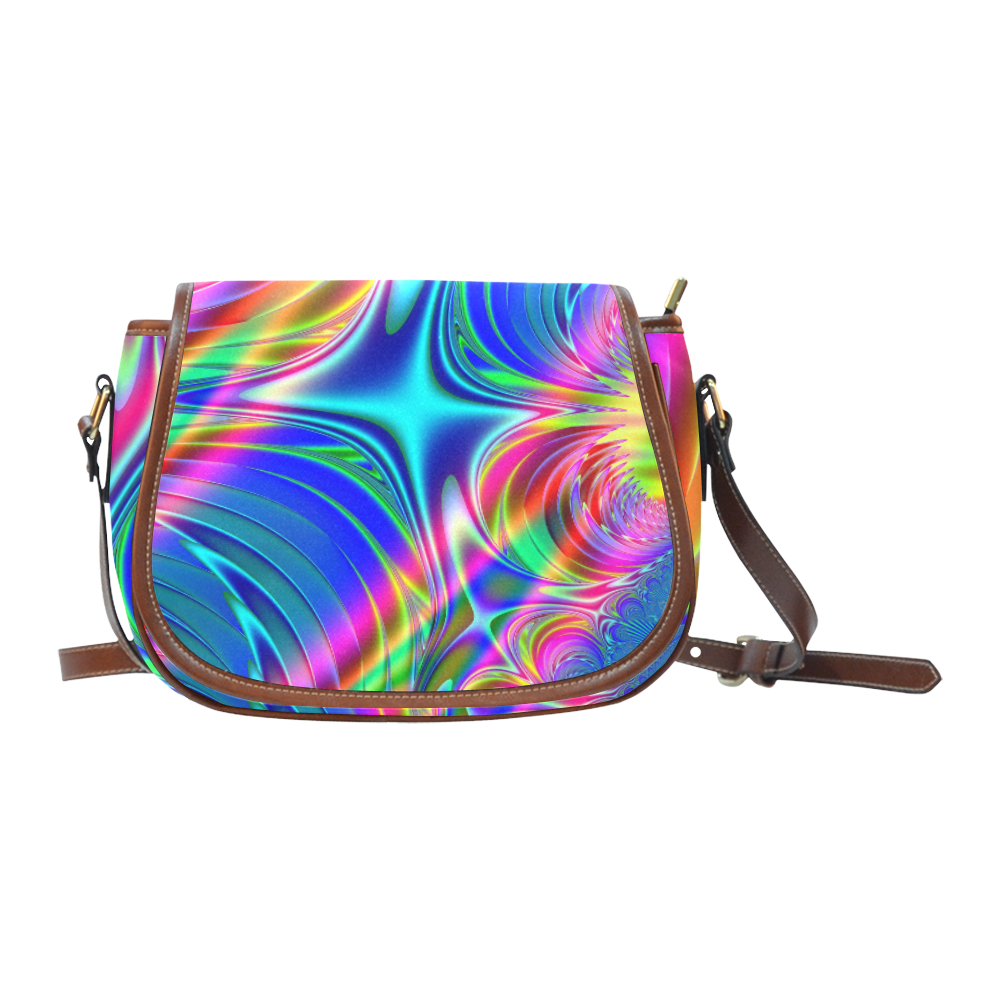 Rainbow Splash Fractal Saddle Bag/Small (Model 1649) Full Customization