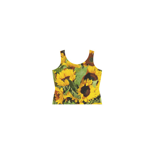 Yellow Sunflowers Sleeveless Splicing Shift Dress(Model D17)