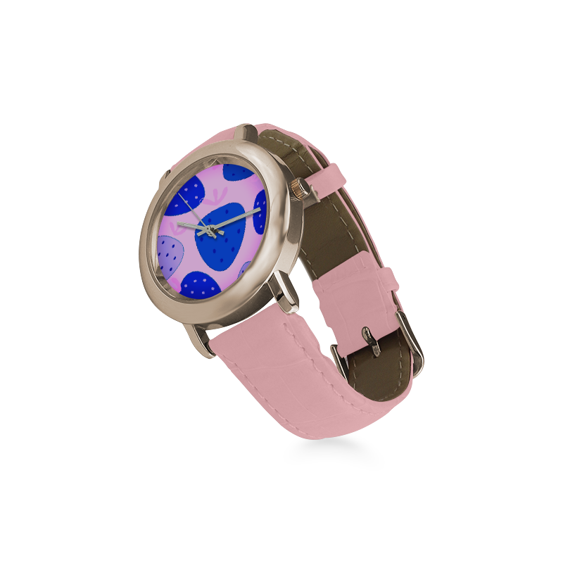 New in shop. Designers vintage watches with Blue Strawberries. Original illustration design. NEW IN  Women's Rose Gold Leather Strap Watch(Model 201)