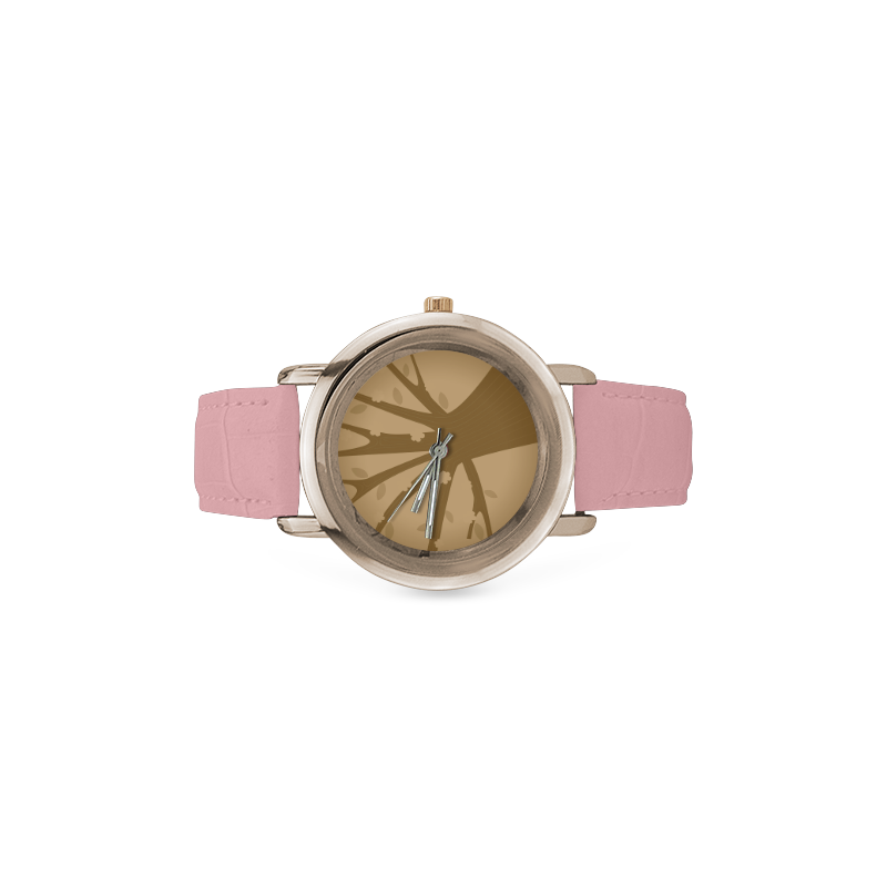 Vintage designers watches : New arrival in studio. Elegant pink with brown hand-drawn illustration Women's Rose Gold Leather Strap Watch(Model 201)