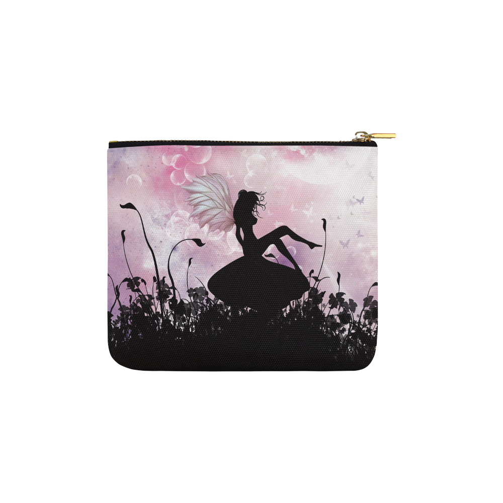 Pink Fairy Silhouette with bubbles Carry-All Pouch 6''x5''