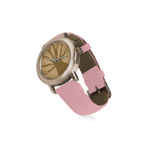 Vintage designers watches : New arrival in studio. Elegant pink with brown hand-drawn illustration Women's Rose Gold Leather Strap Watch(Model 201)