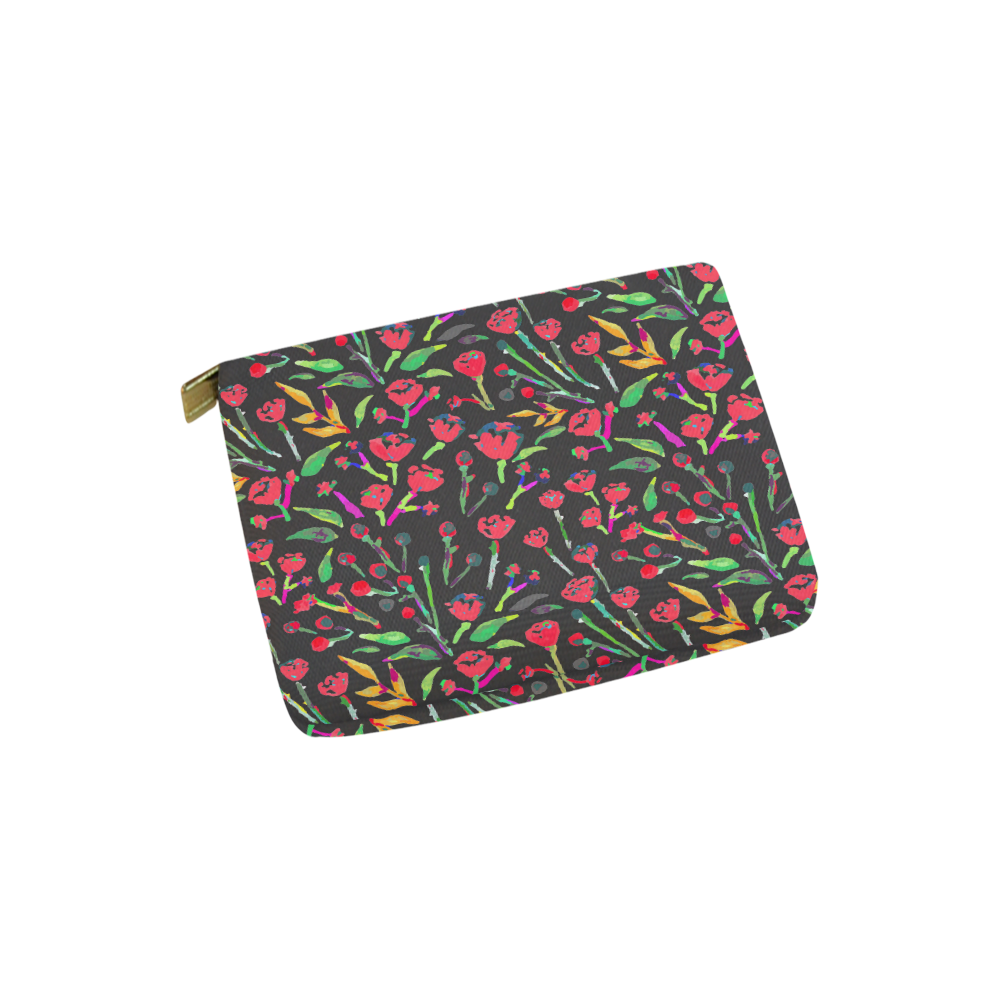 Watercolor Red Flowers Floral Pattern Carry-All Pouch 6''x5''