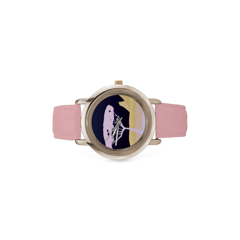 New watches in studio : Old hand-drawn background. This is original baobab / africa illustration. Pi Women's Rose Gold Leather Strap Watch(Model 201)