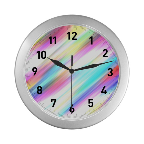 Rainbow Stripe Abstract Silver Color Wall Clock