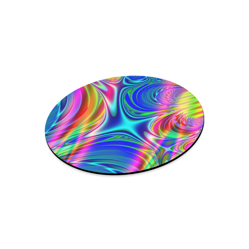 Rainbow Splash Fractal Round Mousepad