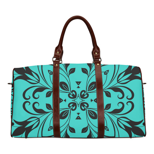 Black Floral Flourish on Teal Waterproof Travel Bag/Small (Model 1639)