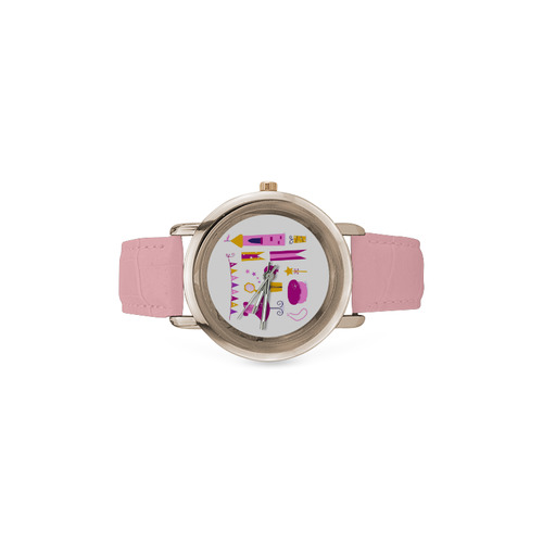 Designers vintage watches with Princess art. Hand-drawn Illustration Women's Rose Gold Leather Strap Watch(Model 201)