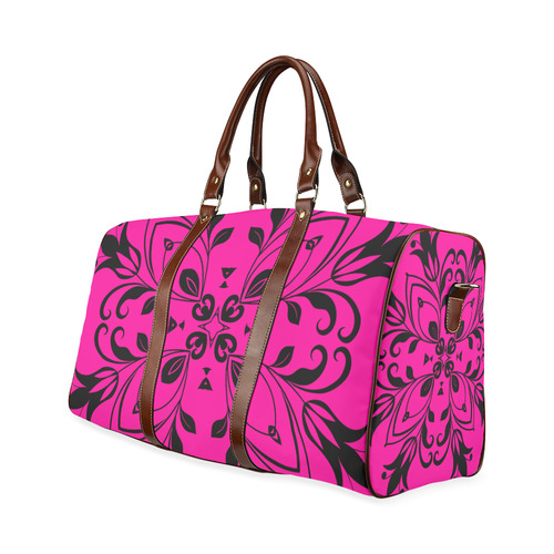 Black Floral Flourish on Pink Waterproof Travel Bag/Small (Model 1639)