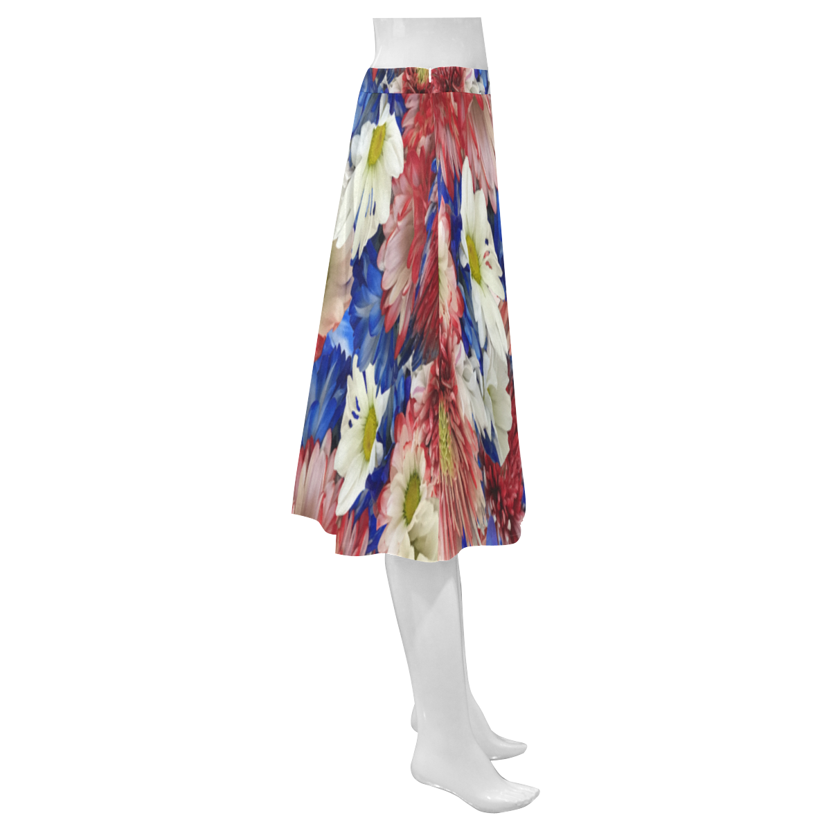 Red White Blue Flora Mnemosyne Women's Crepe Skirt (Model D16)