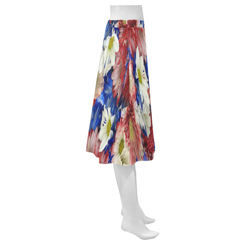 Red White Blue Flora Mnemosyne Women's Crepe Skirt (Model D16)