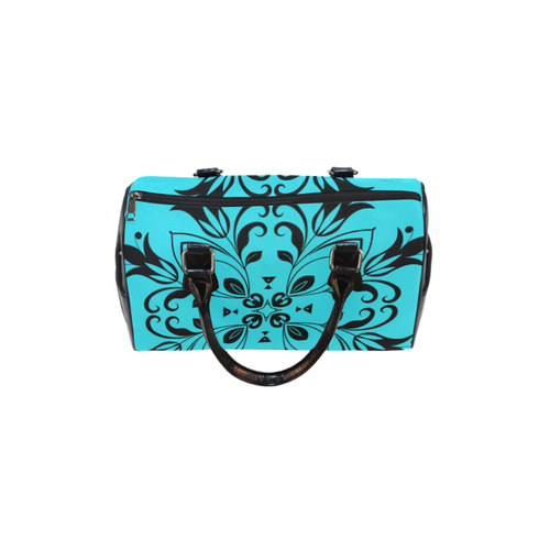 Black Floral Flourish Swirls on Teal Boston Handbag (Model 1621)