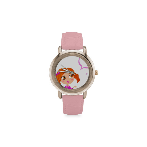 New in shop: Vintage hand-drawn Girl on Pink watches. New arrivals for 2016! Women's Rose Gold Leather Strap Watch(Model 201)