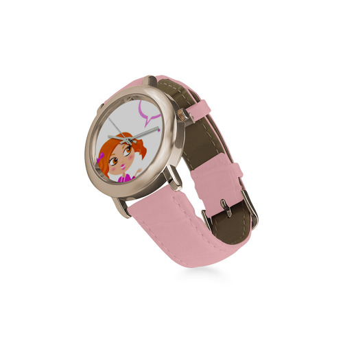 New in shop: Vintage hand-drawn Girl on Pink watches. New arrivals for 2016! Women's Rose Gold Leather Strap Watch(Model 201)