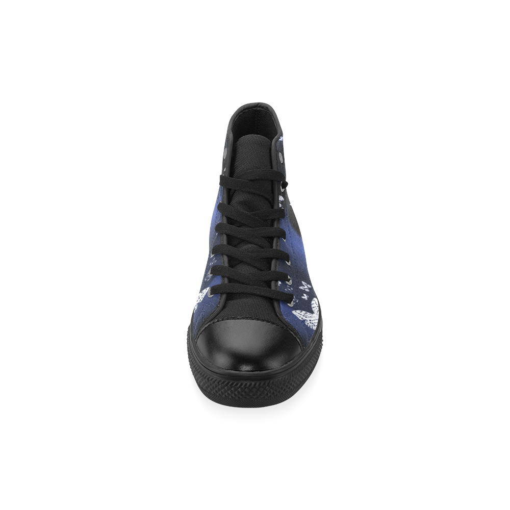 Blue Butterflies High Top Canvas Women's Shoes/Large Size (Model 017)