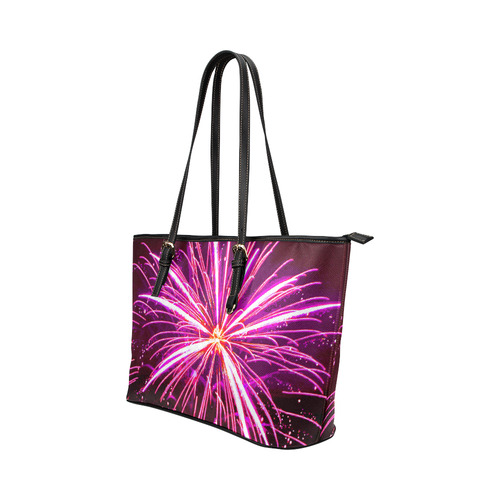 Happy New Year Fireworks Leather Tote Bag/Large (Model 1651)